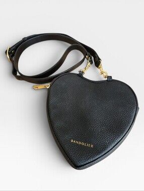 Bandolier Black Heart Crossbody Bag with Gold Hardware